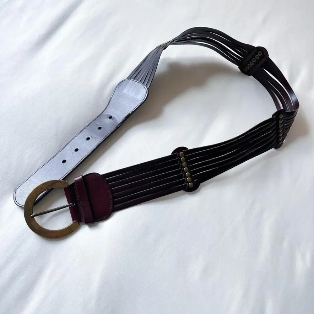 y2k brown veg bonded leather‎ belt womens medium